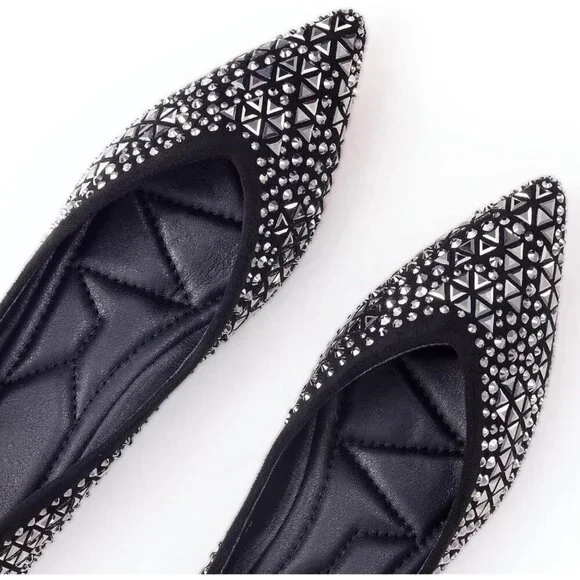 Women's Flat Comfortable Pointed Rhinestone Ballet Flats Soft Memory Foam Insole - Picture 3 of 6